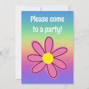 Invitación Arcoíris con Flor Rosa en Blanco