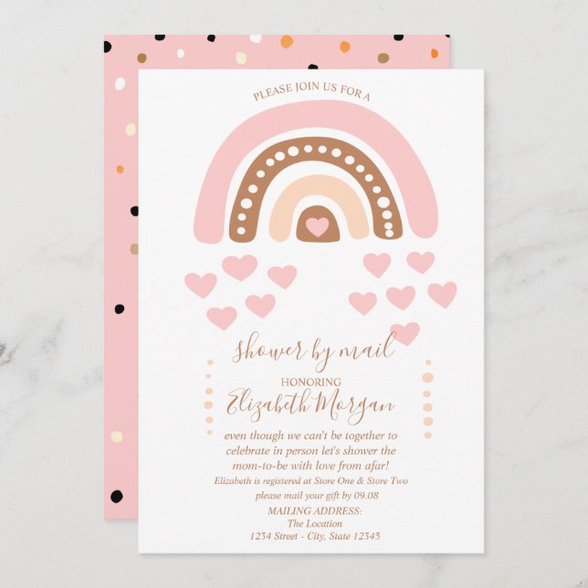 Invitación Arcoiris, corazones, puntos, Baby Shower virtual p (Anverso / Reverso)