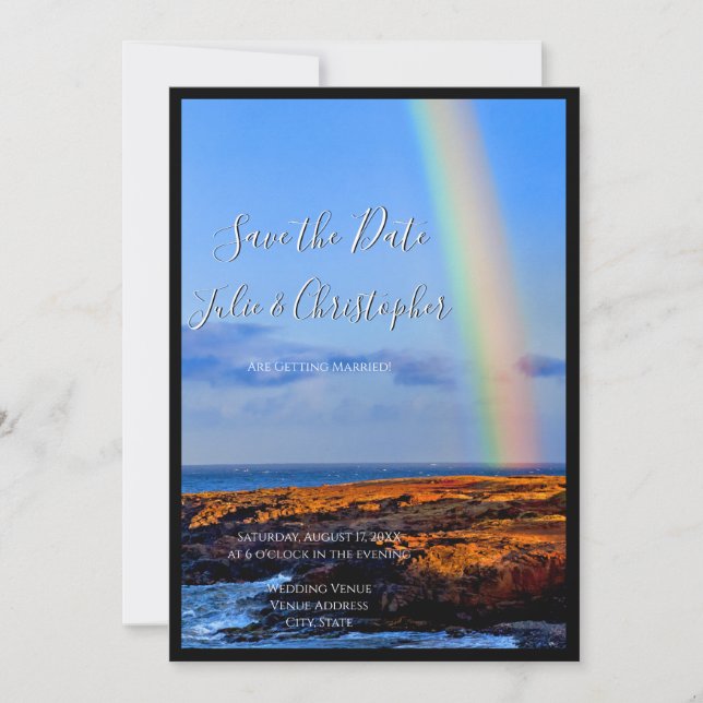 Invitación Arcoiris de amor y felicidad, Boda salva la fecha (Anverso)