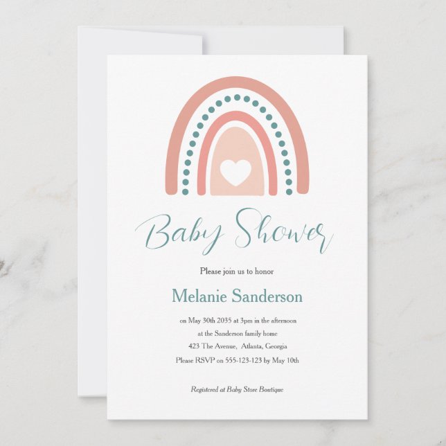 Invitación Arcoiris de Baby Shower Boho (Anverso)