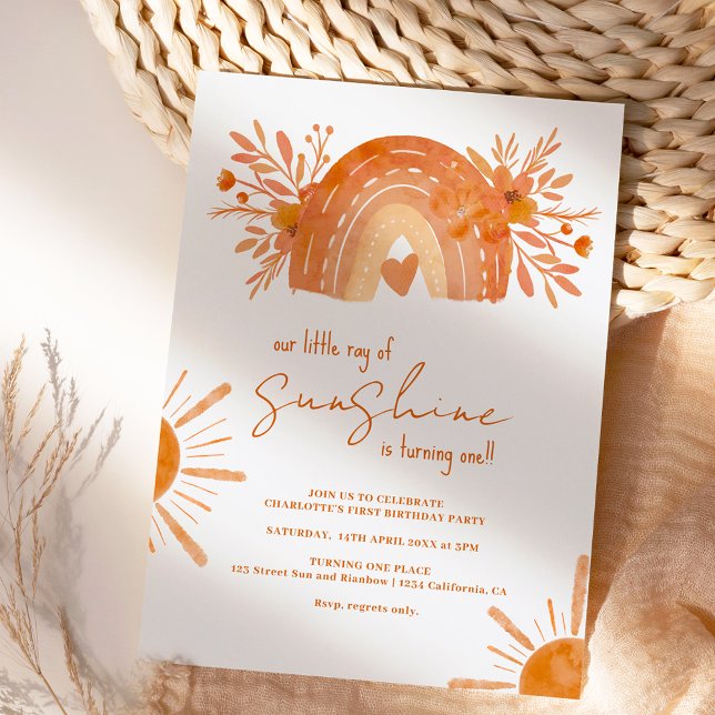 Invitación Arcoiris de Boho pequeño naranja de sol primer cum (Subido por el creador)