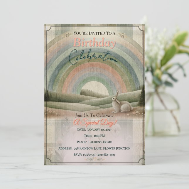 Invitación Arcoíris de Cabaña (Anverso de pie)