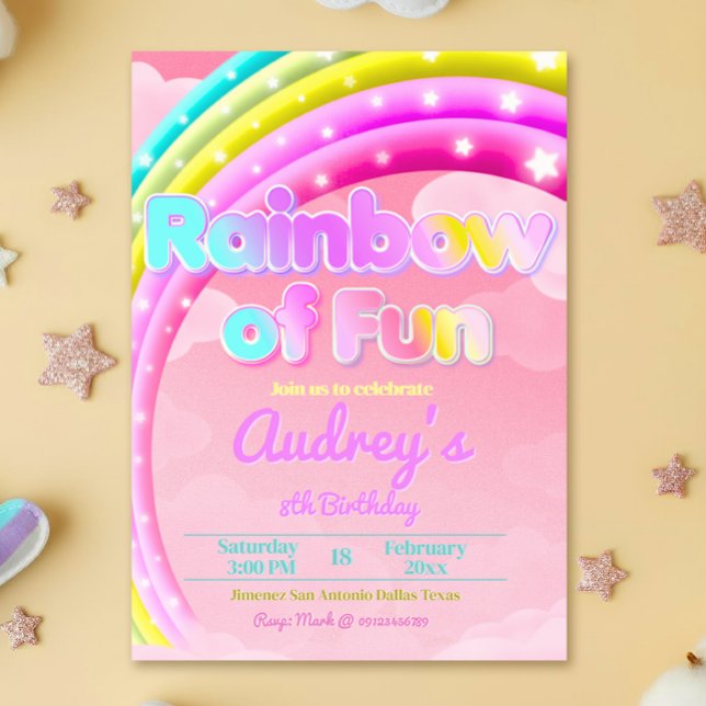 Invitación Arcoiris de diversión - Chica Cumpleaños (Rainbow of Fun - Girl Birthday Invitation)