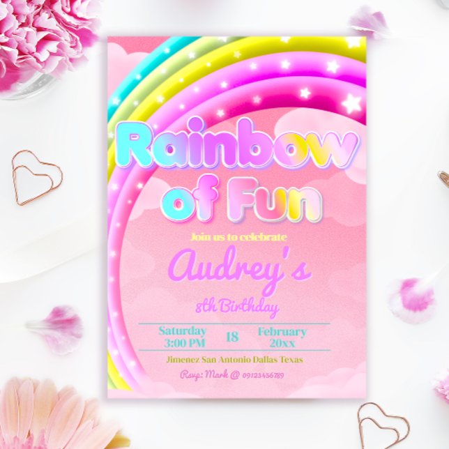 Invitación Arcoiris de diversión - Chica Cumpleaños (Rainbow of Fun - Girl Birthday Invitation)