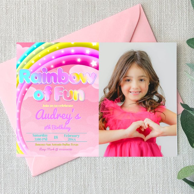 Invitación Arcoíris de diversión con paisaje de imagen (Rainbow of Fun with Picture Landscape Invitation)