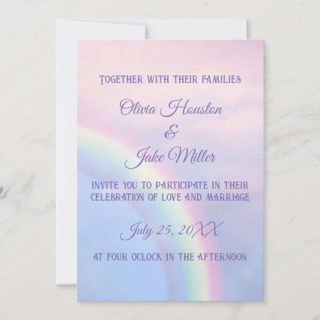 Invitación Arcoiris de esperanza - pastel, boda (Anverso)