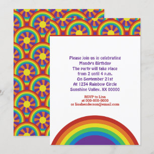Invitación Arcoíris de estilo de los setenta y patrón gráfico