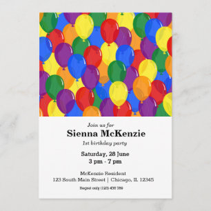 Invitación Arcoiris de globos de cumpleaños