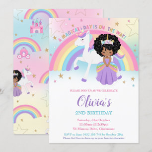 Invitación Arcoiris de la fiesta de cumpleaños de la princesa