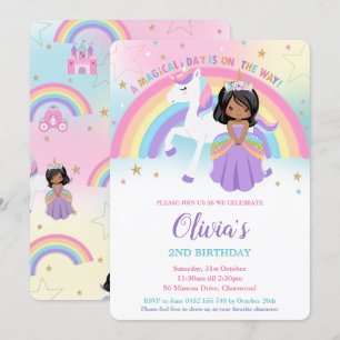 Invitación Arcoiris de la fiesta de cumpleaños de la princesa