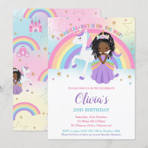 Invitación Arcoiris de la fiesta de cumpleaños de la princesa