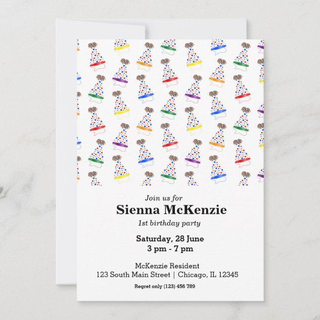 Invitación Arcoiris de los gorras de la fiesta de cumpleaños (Anverso)
