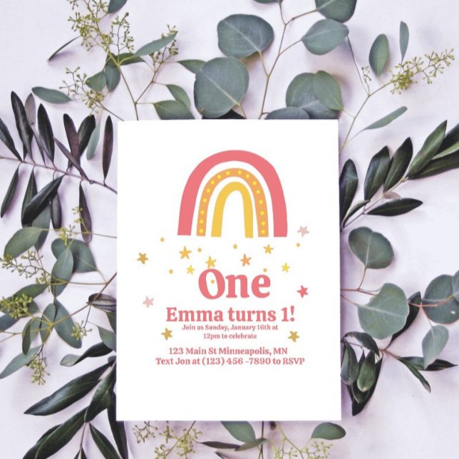 Invitación Arcoiris de oro rosa primer cumpleaños (Subido por el creador)