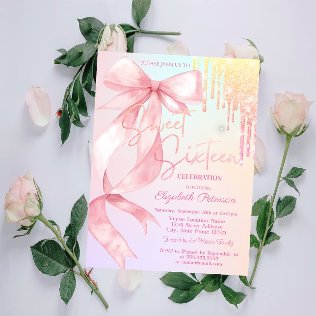 Invitación Arcoíris de Purpurina de Acuarela Dulces 16   (Subido por el creador)