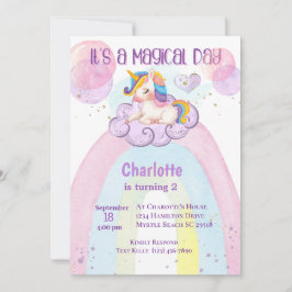Invitación Arcoiris de segundo cumpleaños de Cute Purple Unic