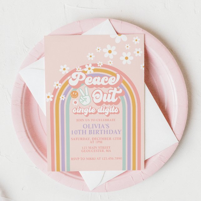 Invitación Arcoiris de un solo dígito de paz 10 cumpleaños (Subido por el creador)