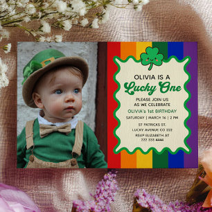 Invitación Arcoíris del Afortunado Cumpleaños 1er Foto de San