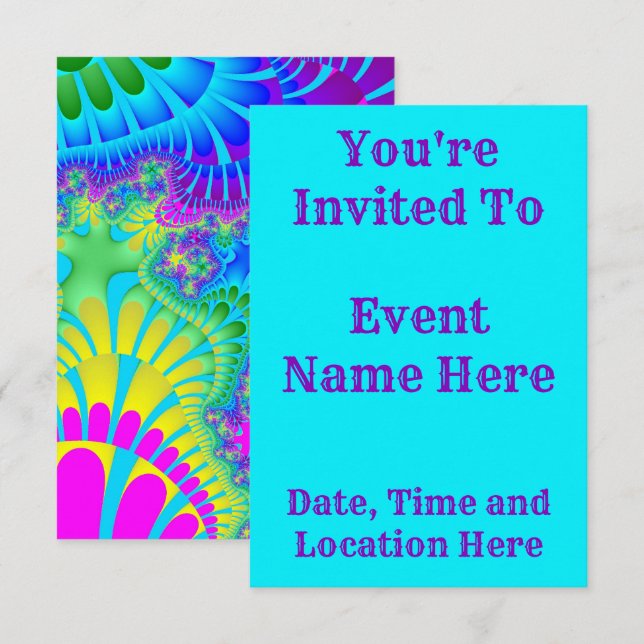 Invitación Arcoíris Derretido Azul Celeste (Anverso / Reverso)