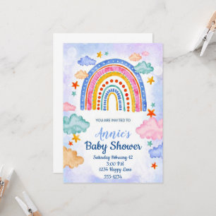 Invitación Arcoiris dibujado a mano en pasteles