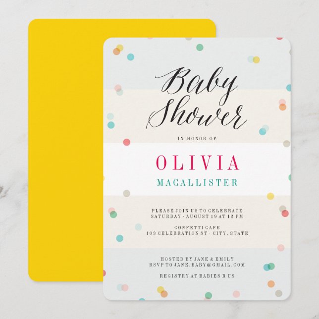 Invitación Arcoiris divertido contrafetti Moda moderna Baby S (Anverso / Reverso)