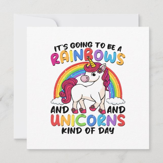 Invitación arcoíris divertido unicornio lindo (Anverso)