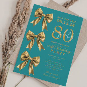 Invitación Arcoiris Dorado Cumpleaños 80 Aniversario Teal Gua