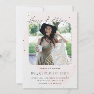 Invitación Arcoíris Dorado Moderno Foto Simple   Cumpleaños