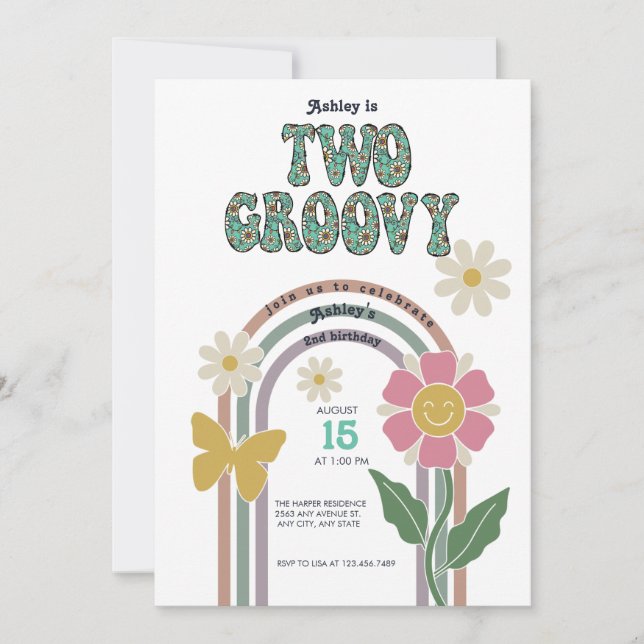 Invitación Arcoíris Groovy | 2do Cumpleaños (Anverso)