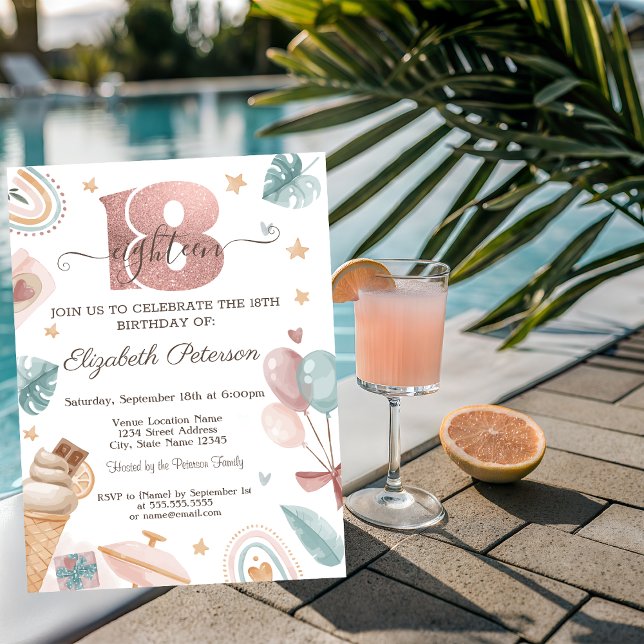 Invitación Arcoíris,Helado,Globos Cumpleaños de verano 18  (Subido por el creador)