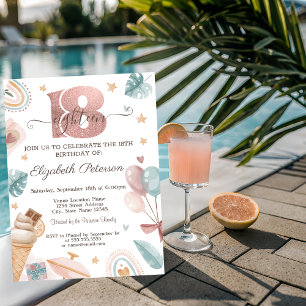 Invitación Arcoiris, helado, globos Verano 18 cumpleaños