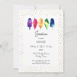 Invitación Arcoiris Hielo Crema Hielo Pop Oro Elegante
