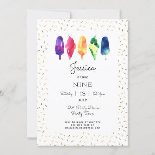Invitación Arcoiris Hielo Crema Hielo Pop Oro Elegante