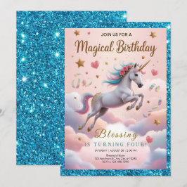 Invitación Arcoíris Mágico Unicornio Cumpleaños 4