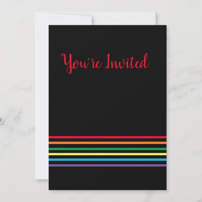 Invitación Arcoiris moderno sobre negro te invitan (Anverso)