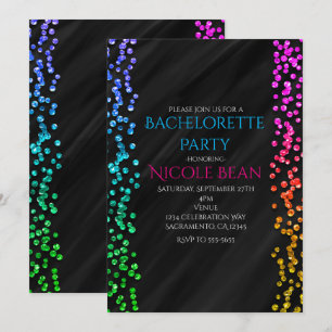 Invitación Arcoíris Negro Brillo Purpurina Confeti Diversión 