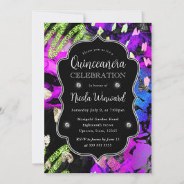 Invitación Arcoíris Neon Abstracto Brillo Quinceañera