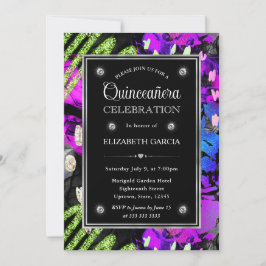 Invitación Arcoíris Neon Abstracto Marco de Brillo Quinceañer