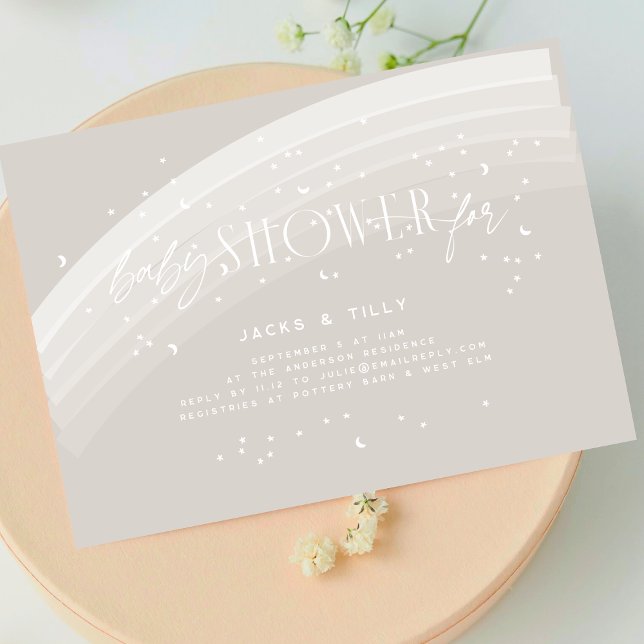 Invitación Arcoiris neutral y estrellas Baby Shower beige bla (Subido por el creador)