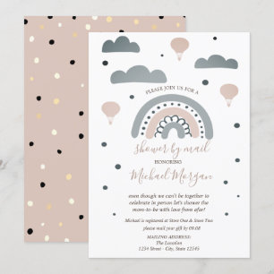 Invitación Arcoíris, Nubes, Lunares: Baby Shower Virtual por