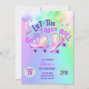 Invitación Arcoiris pastel Cumpleaños del patinaje sobre ru