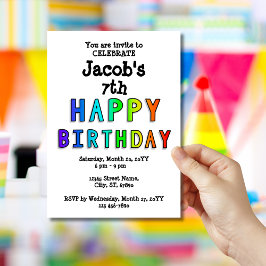 Invitación Arcoiris personalizado Feliz séptimo cumpleaños