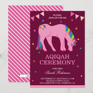 Invitación Arcoíris Pony Bebé Niña Aqiqah