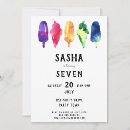 Invitación Arcoiris Popsicles Crema de hielo Cumpleaños