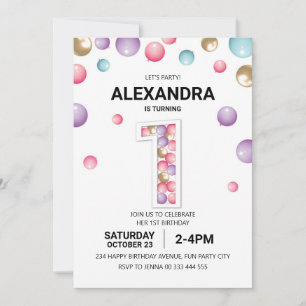 Invitación Arcoiris primer Fiesta de cumpleaños, Chica de glo