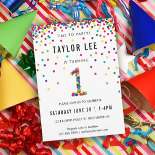 Invitación Arcoiris primer Fiesta de cumpleaños, primer cumpl