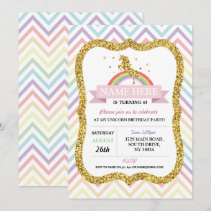 Invitación Arcoiris Purpurina de oro de la fiesta de cumpleañ