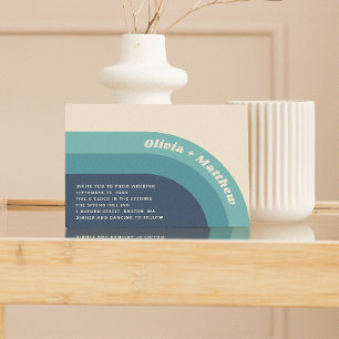 Invitación Arcoiris retro groovy 70s boda + código QR