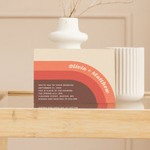 Invitación Arcoiris retro groovy 70s boda + código QR