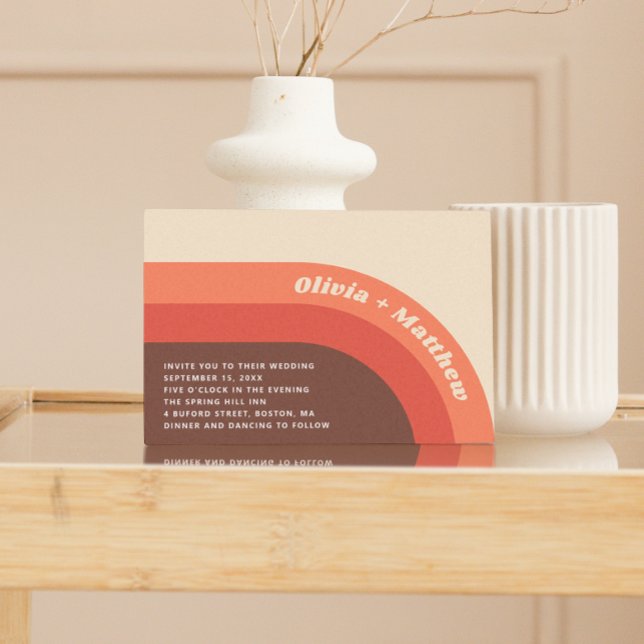 Invitación Arcoiris retro groovy 70s boda + código QR (Subido por el creador)