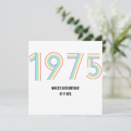 Invitación Arcoiris retro vintage número 50 cumpleaños 1975